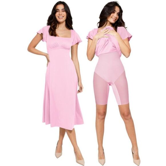 Popilush Formal Dresses For Women - Built In Shapewear Bra Square Neck Short Sl - Picture 1 of 5